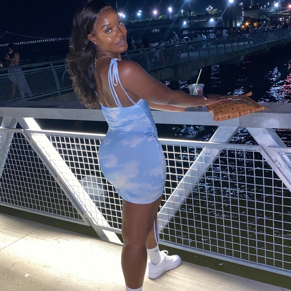 Blue Ruched Dress - Picture 2 of 3